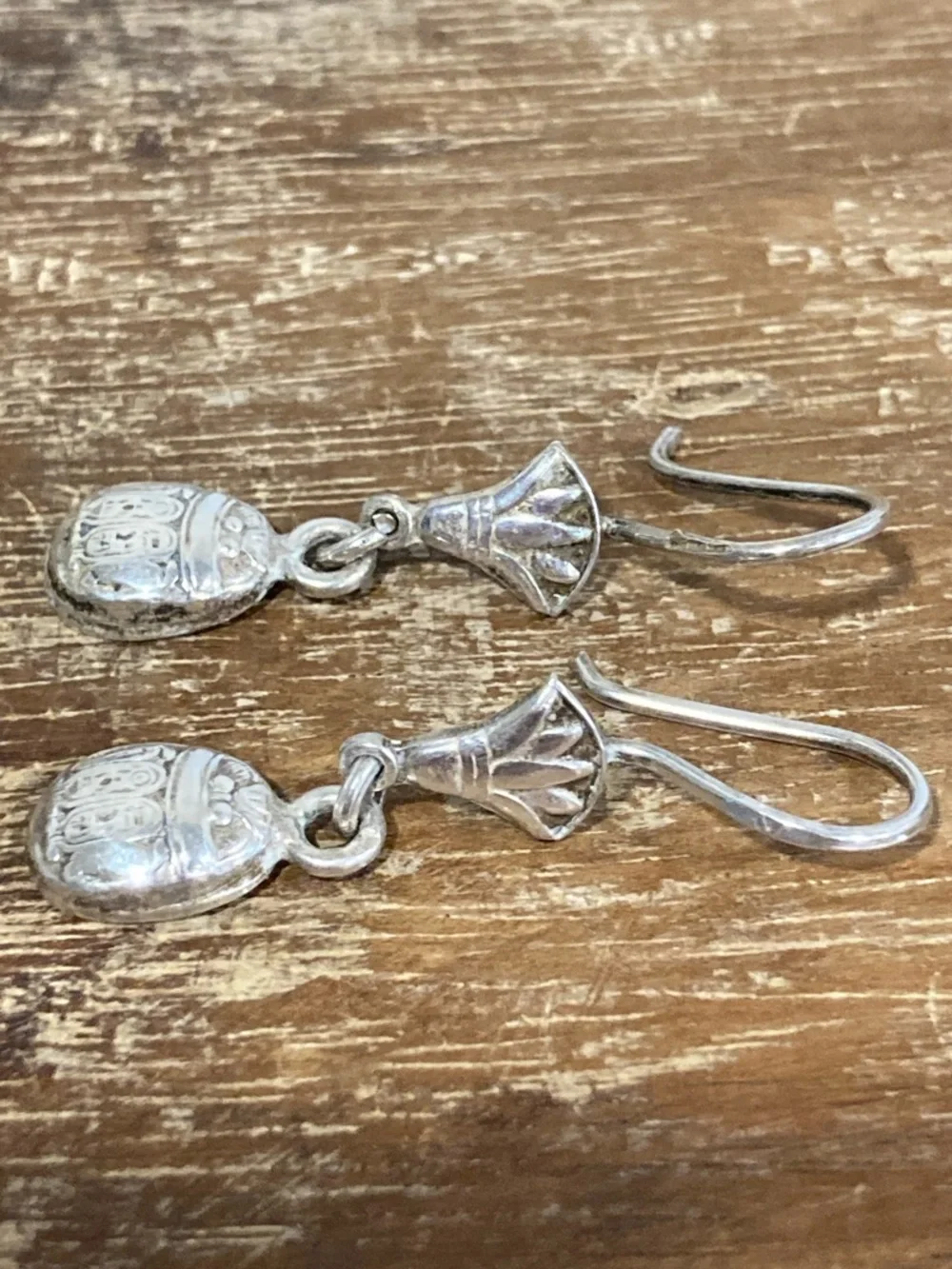 Vintage Egyptian Revival .800 Silver Scarab & Lotus Earrings — Cairo Hallmarked